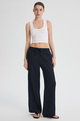 Oversized Linen Wide-Leg Drawstring Pants Orolay #color_Dark night navy