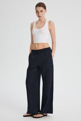 Oversized Linen Wide-Leg Drawstring Pants Orolay #color_Dark night navy