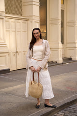 Orolay Bouquet Linen Skirt #Color_white