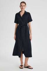 Classic Linen Maxi Dress Orolay #color_Dark night navy