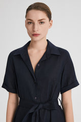 Classic Linen Maxi Dress Orolay #color_Dark night navy