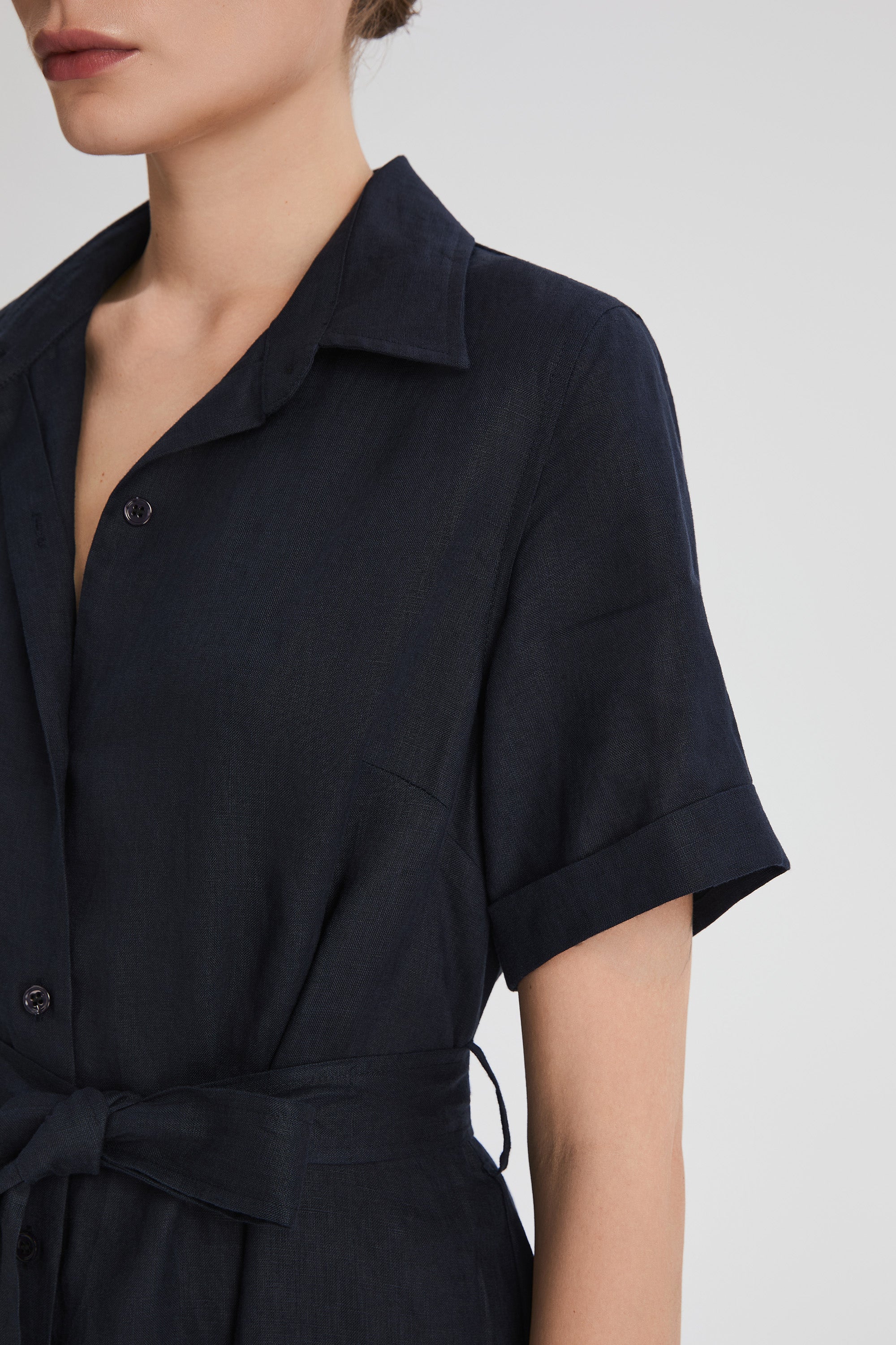 Classic Linen Maxi Dress Orolay #color_Dark night navy