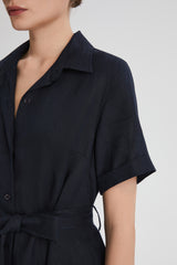 Classic Linen Maxi Dress Orolay #color_Dark night navy
