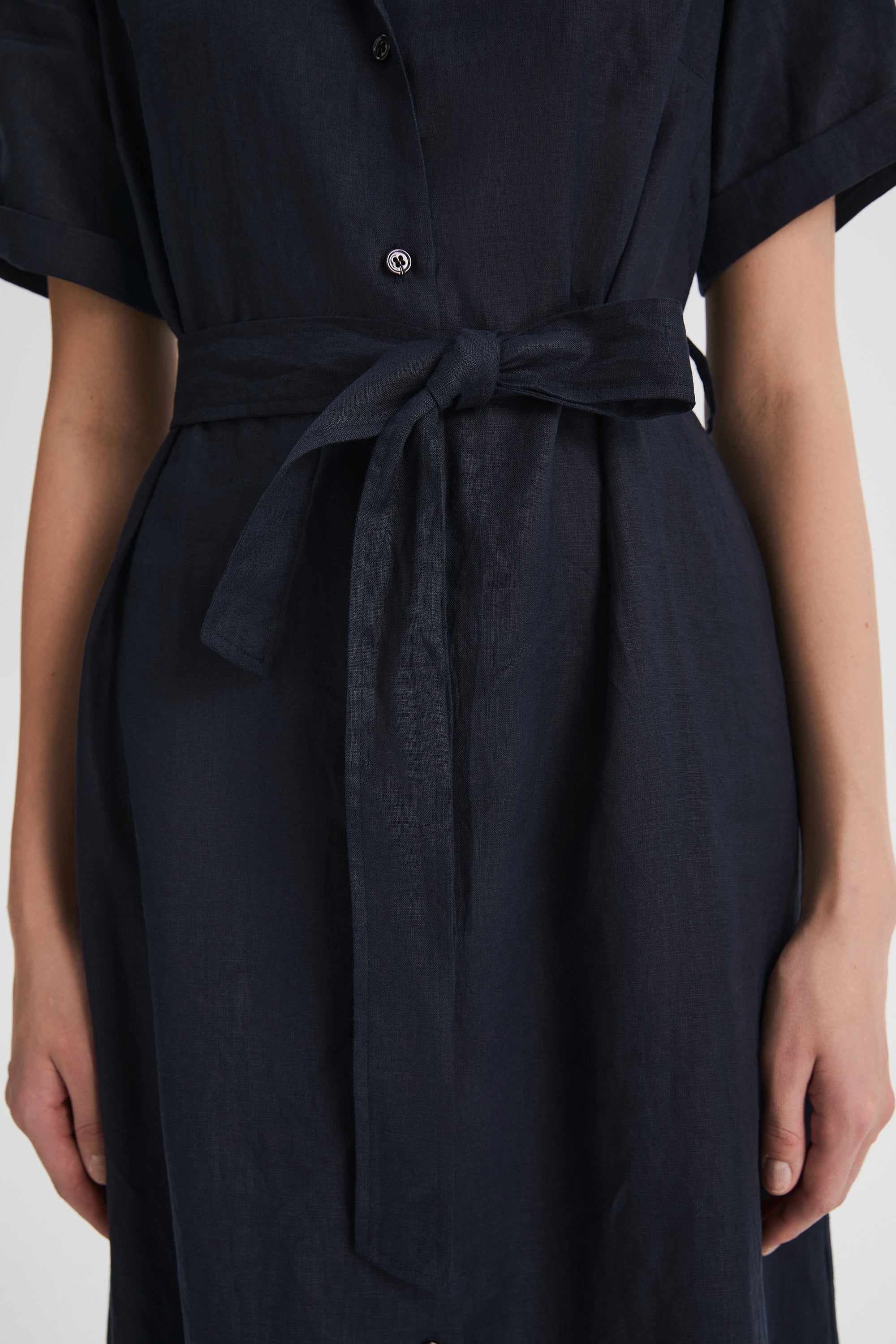 Classic Linen Maxi Dress Orolay #color_Dark night navy