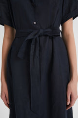 Classic Linen Maxi Dress Orolay #color_Dark night navy