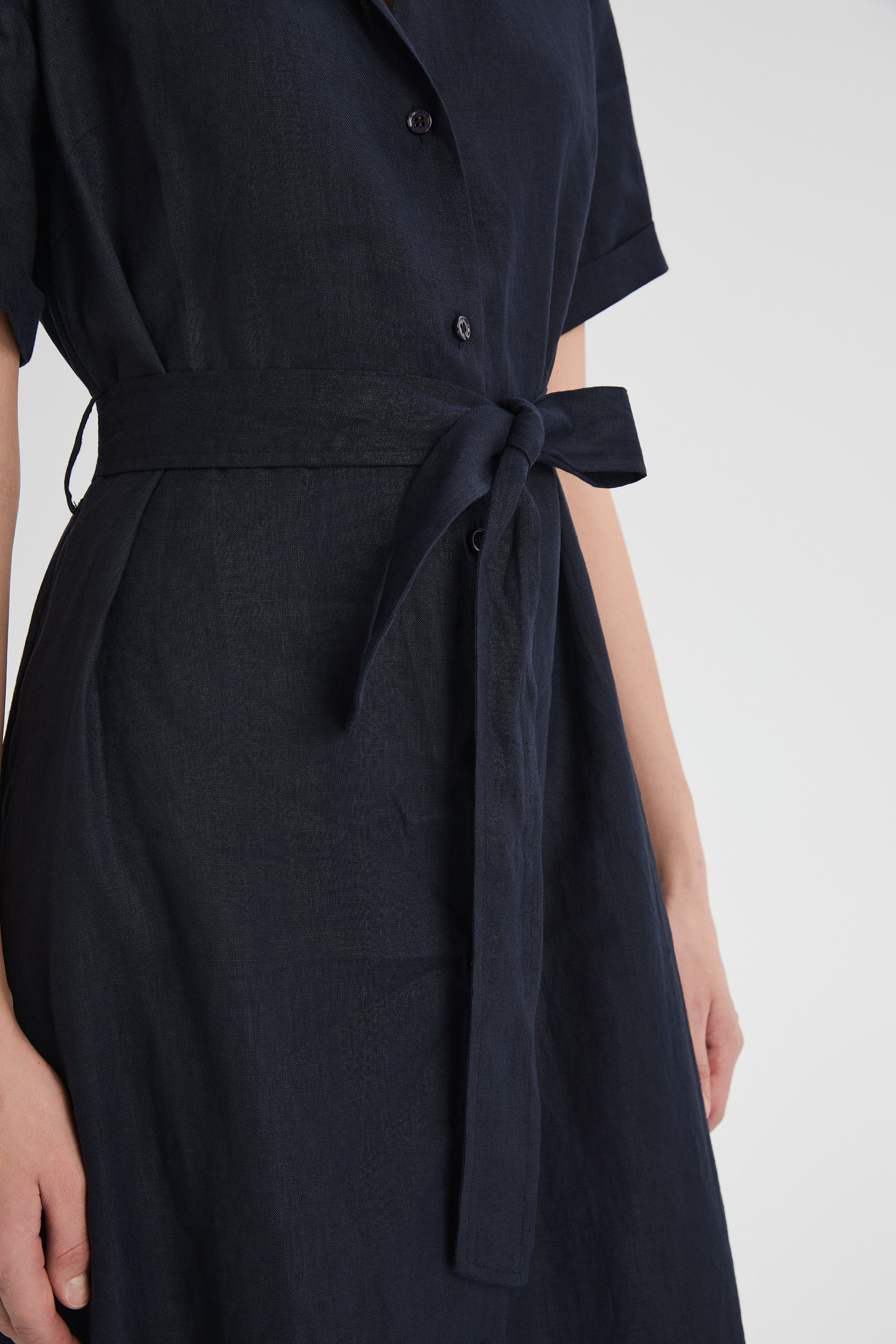 Classic Linen Maxi Dress Orolay #color_Dark night navy