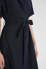 Classic Linen Maxi Dress Orolay #color_Dark night navy