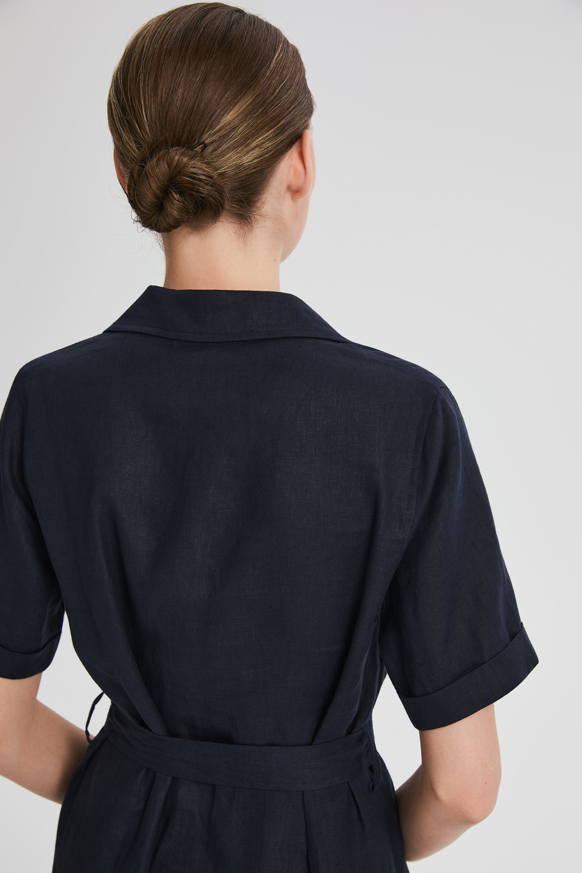 Classic Linen Maxi Dress Orolay #color_Dark night navy