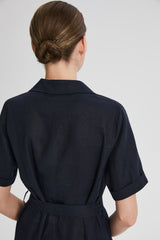 Classic Linen Maxi Dress Orolay #color_Dark night navy