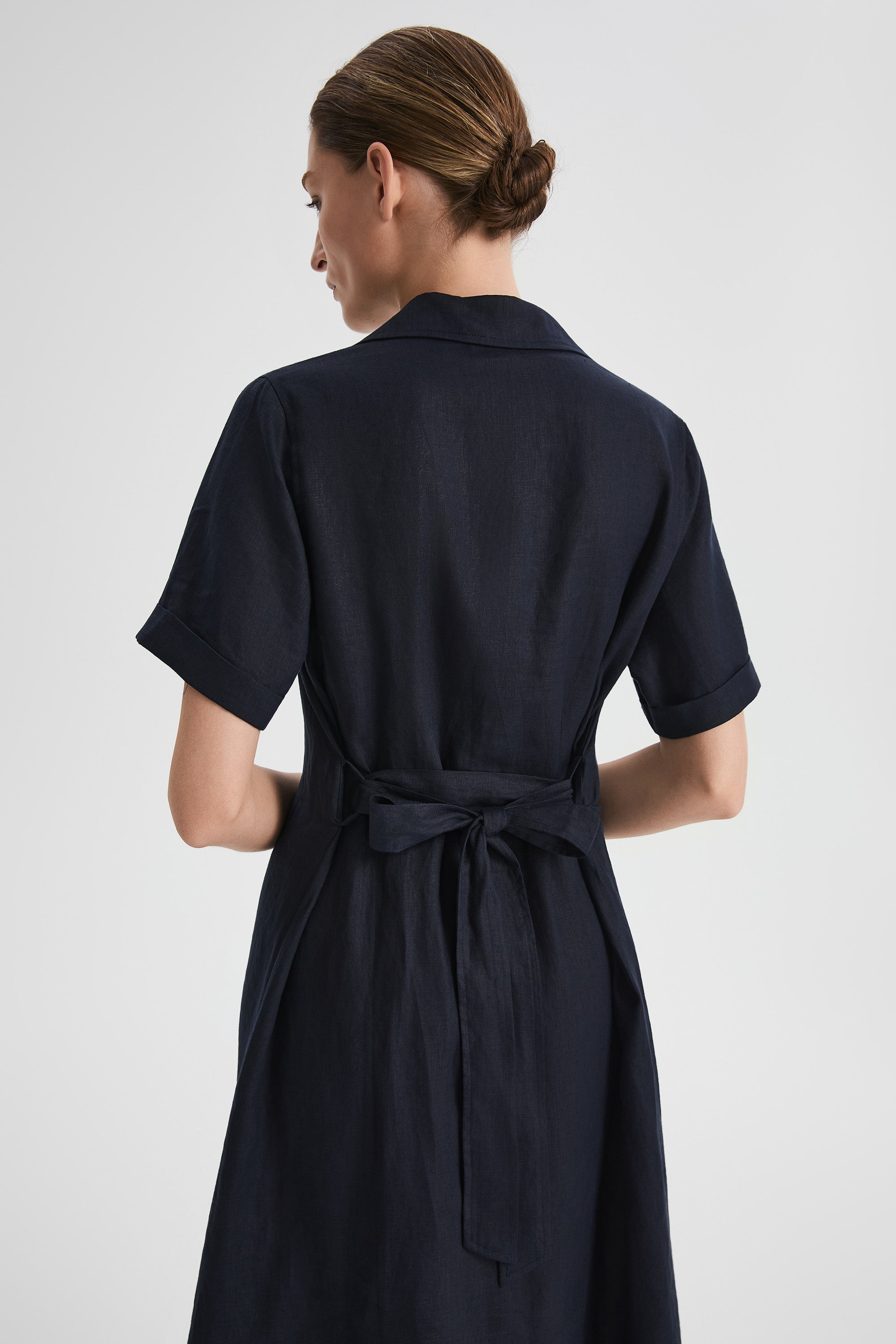 Classic Linen Maxi Dress Orolay #color_Dark night navy
