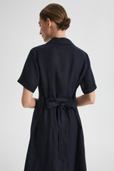 Classic Linen Maxi Dress Orolay #color_Dark night navy