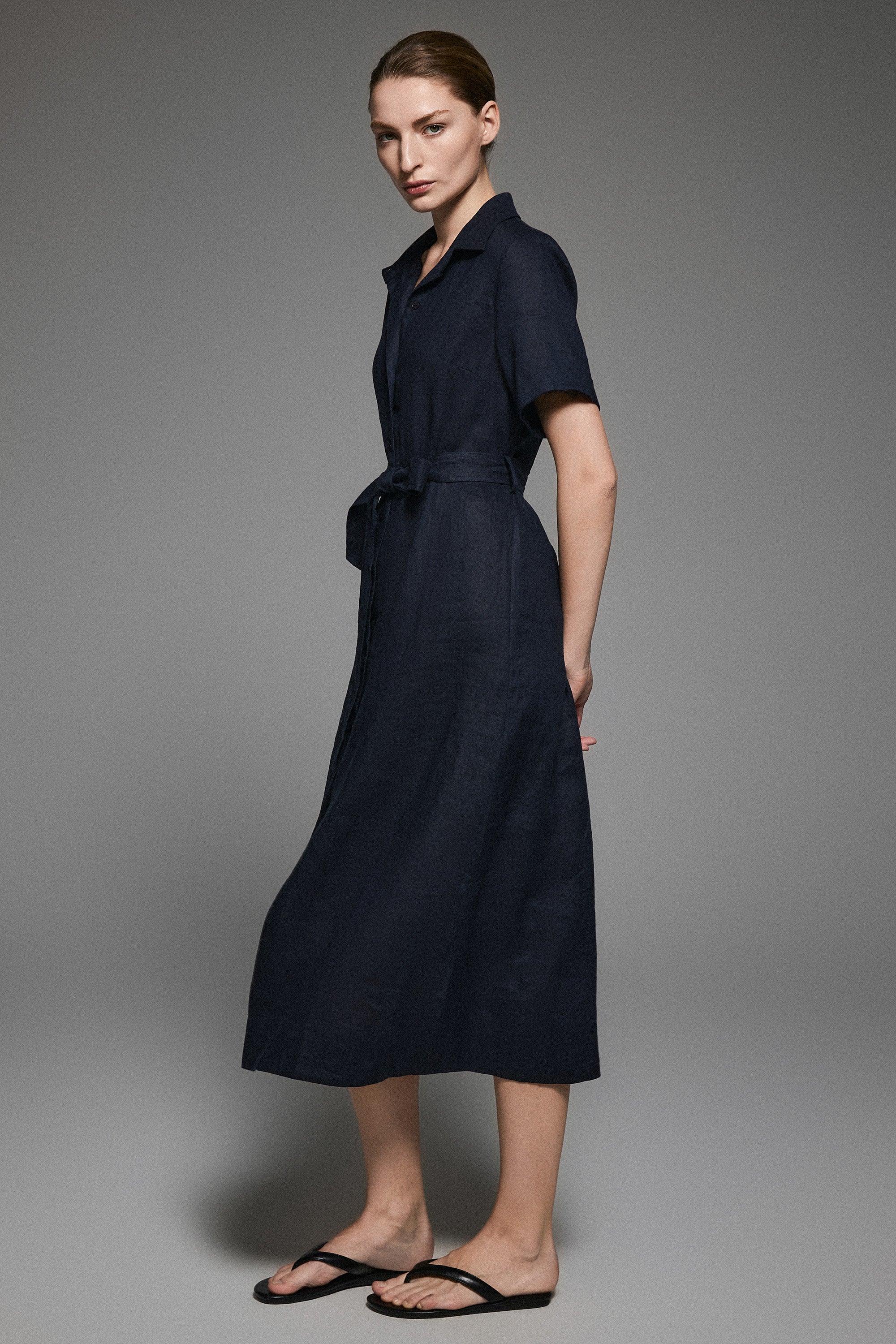 Classic Linen Maxi Dress Dark night navy / XL