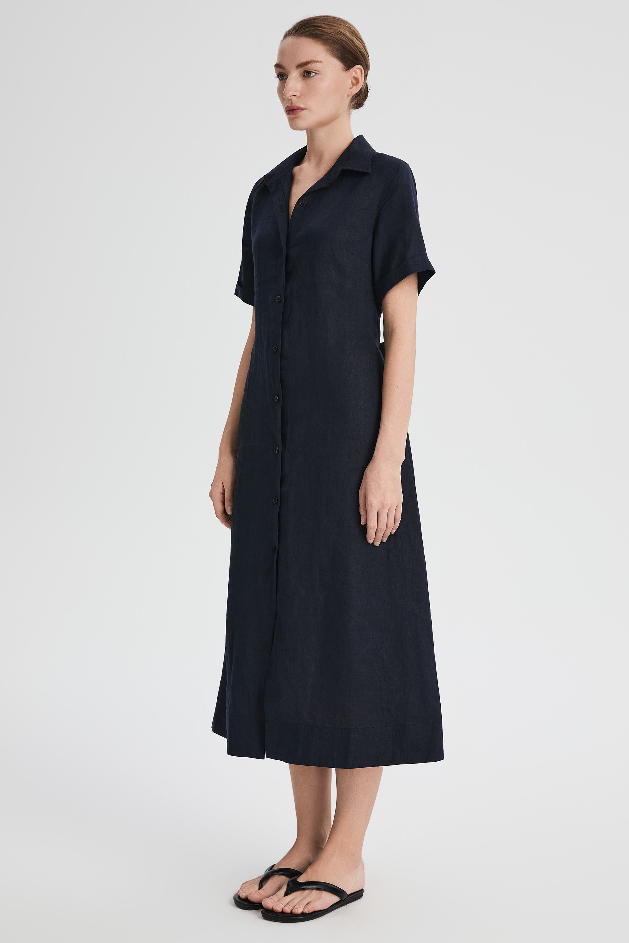 Classic Linen Maxi Dress Orolay #color_Dark night navy