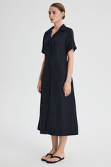 Classic Linen Maxi Dress Orolay #color_Dark night navy