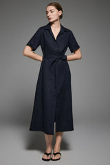 Classic Linen Maxi Dress Orolay #color_Dark night navy