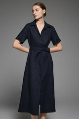 Classic Linen Maxi Dress Orolay #color_Dark night navy