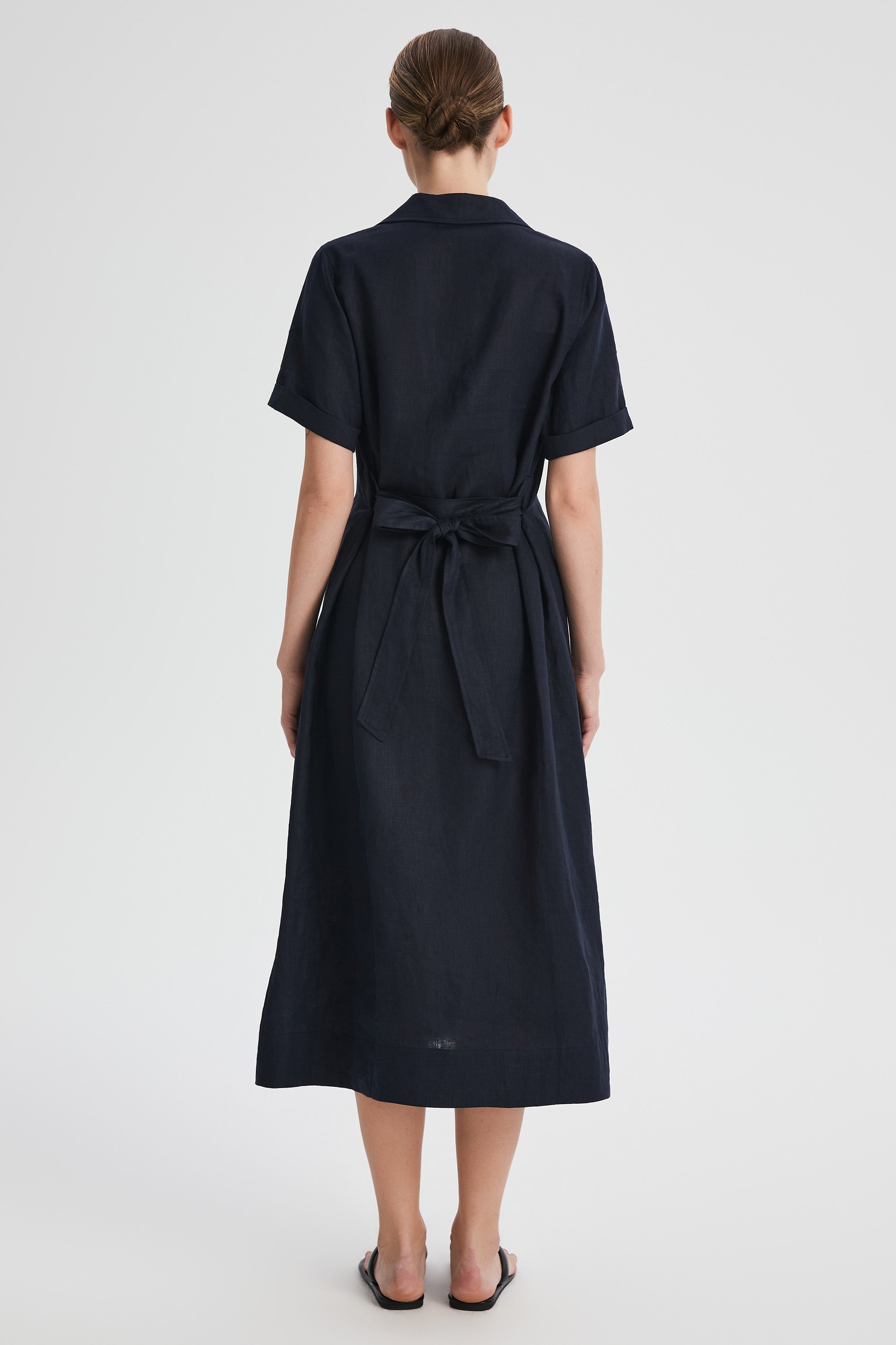 Classic Linen Maxi Dress Orolay #color_Dark night navy