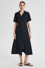 Classic Linen Maxi Dress Orolay #color_Dark night navy