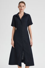 Classic Linen Maxi Dress Orolay #color_Dark night navy