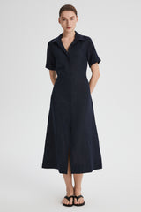 Classic Linen Maxi Dress Orolay #color_Dark night navy