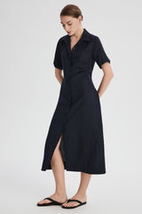 Classic Linen Maxi Dress Orolay #color_Dark night navy