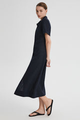 Classic Linen Maxi Dress Orolay #color_Dark night navy