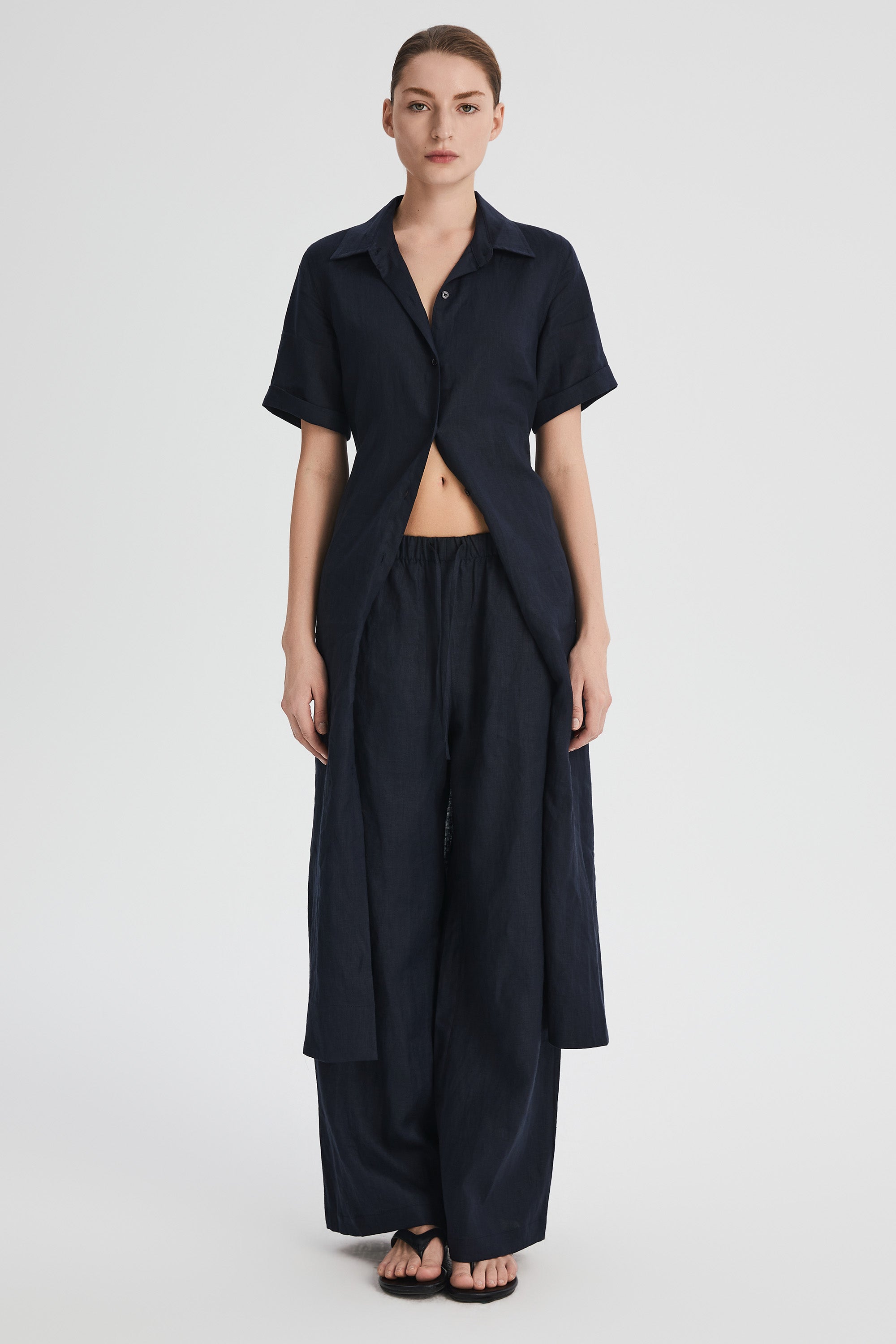 Classic Linen Maxi Dress Orolay #color_Dark night navy