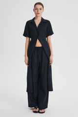 Classic Linen Maxi Dress Orolay #color_Dark night navy