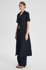 Classic Linen Maxi Dress Orolay #color_Dark night navy