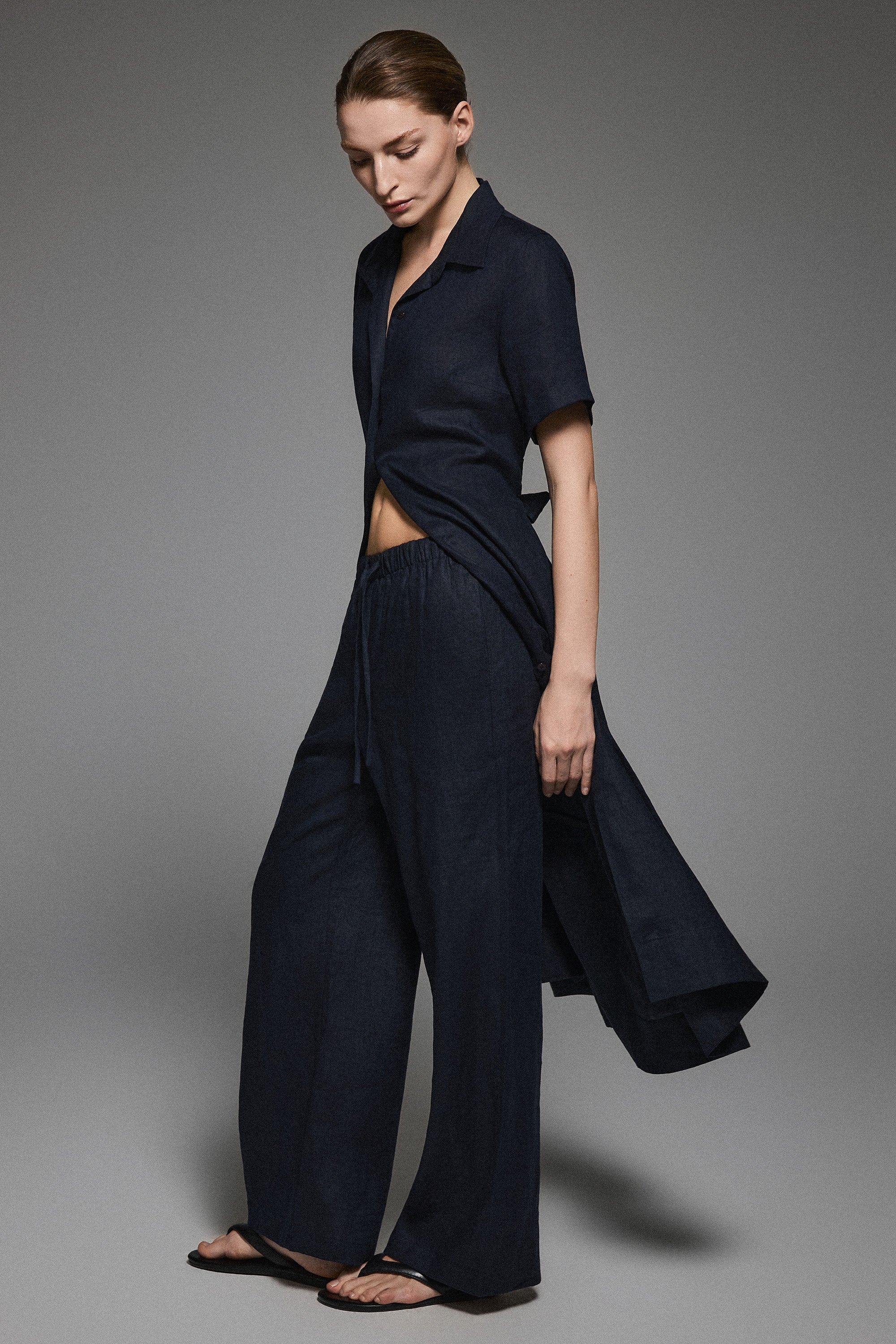 Classic Linen Maxi Dress Orolay #color_Dark night navy