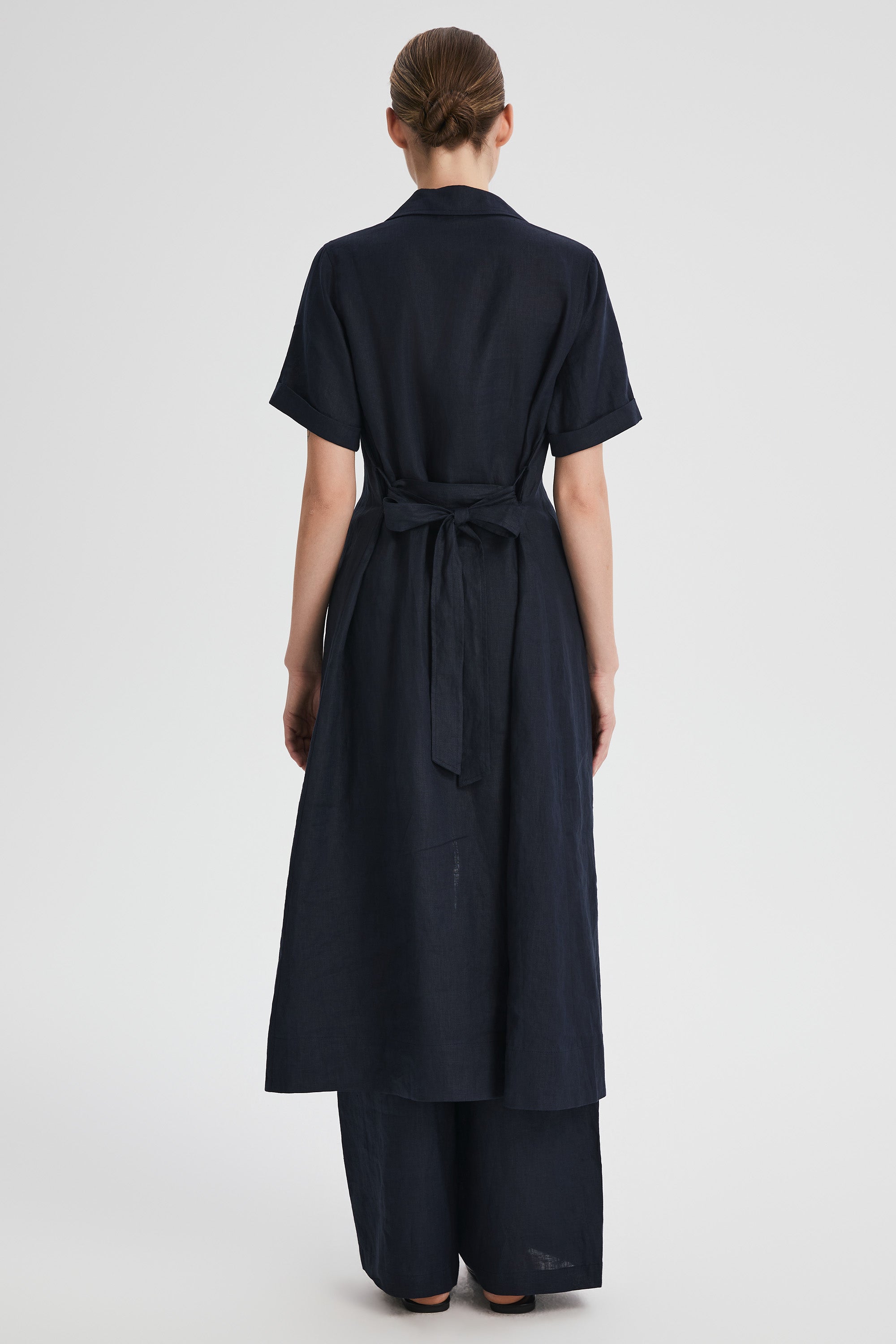 Classic Linen Maxi Dress Orolay #color_Dark night navy
