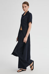 Classic Linen Maxi Dress Orolay #color_Dark night navy