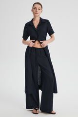 Classic Linen Maxi Dress Orolay #color_Dark night navy