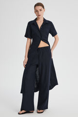 Classic Linen Maxi Dress Orolay #color_Dark night navy