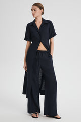 Classic Linen Maxi Dress Orolay #color_Dark night navy