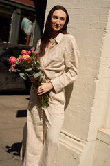Oversized Linen Button-Up Shirt #color_Natural Ecru