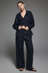 Oversized Linen Button-Up Shirt #color_dark night navy