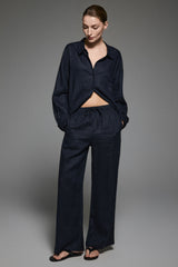 Oversized Linen Button-Up Shirt #color_dark night navy