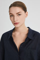 Oversized Linen Button-Up Shirt #color_dark night navy