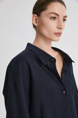 Oversized Linen Button-Up Shirt #color_dark night navy