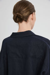 Oversized Linen Button-Up Shirt #color_dark night navy