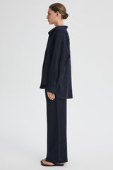Oversized Linen Button-Up Shirt #color_dark night navy