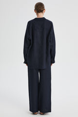 Oversized Linen Button-Up Shirt #color_dark night navy