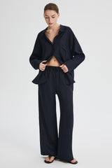 Oversized Linen Button-Up Shirt #color_dark night navy