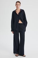 Oversized Linen Button-Up Shirt #color_dark night navy