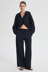 Oversized Linen Button-Up Shirt #color_dark night navy