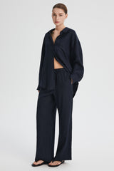 Oversized Linen Button-Up Shirt #color_dark night navy