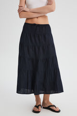 Orolay Bouquet Linen Skirt #Color_Dark night navy