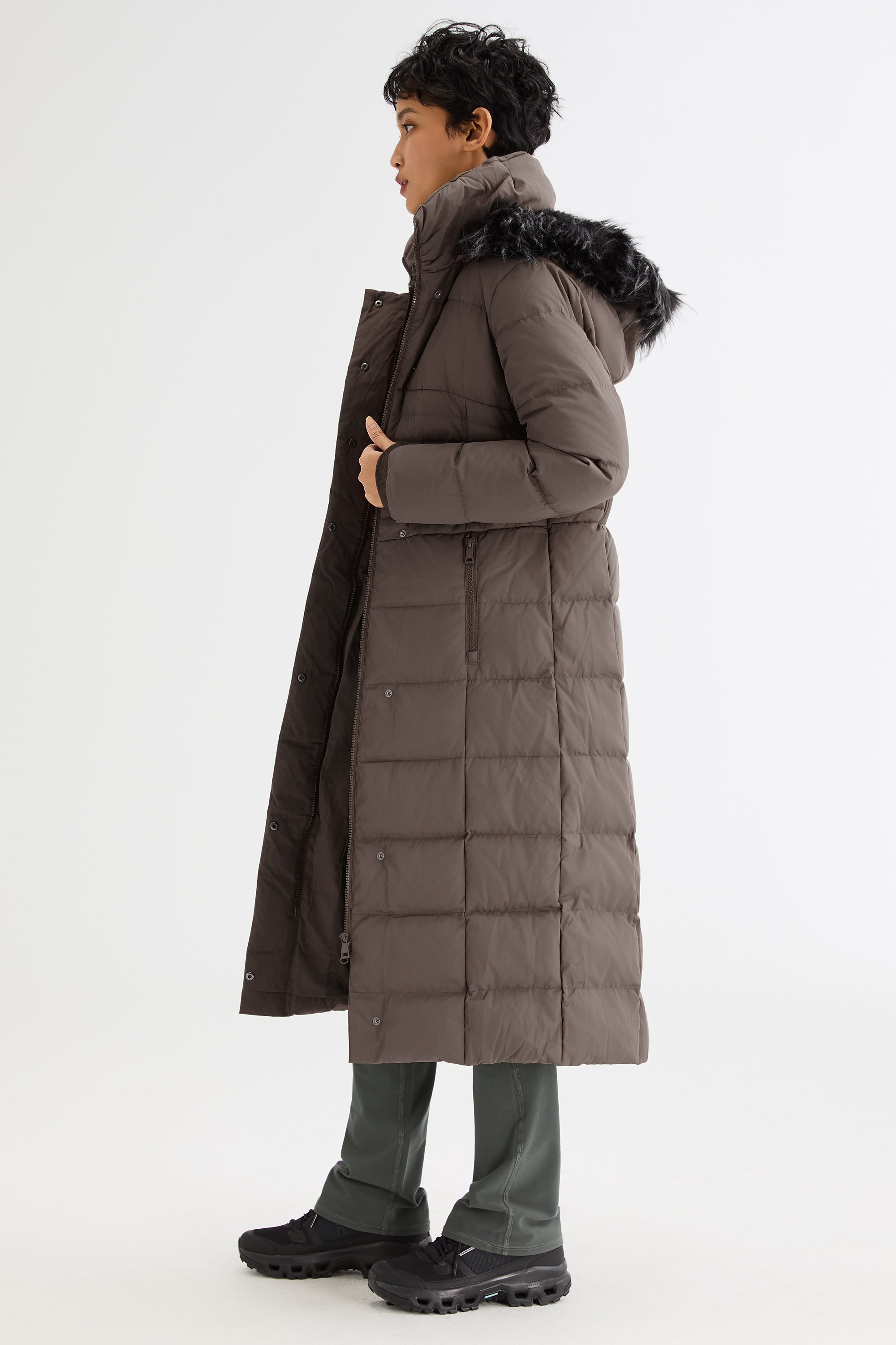 Long Puffer Coat with Hood Fur - Orolay, #color_Coffee