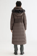 Long Puffer Coat with Hood Fur - Orolay, #color_Coffee